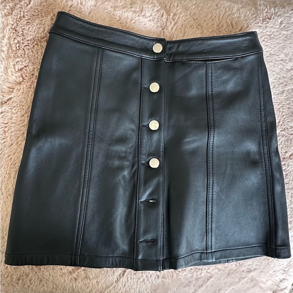 Rang & bone Black Leather Button-Up Skirt